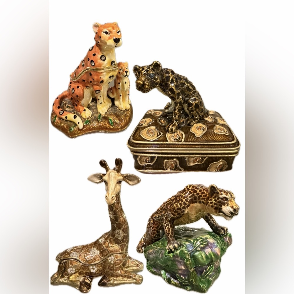 Trinket Boxes set of 4 Jungle Animals, with Cheetah, Leopards and Giraffe
